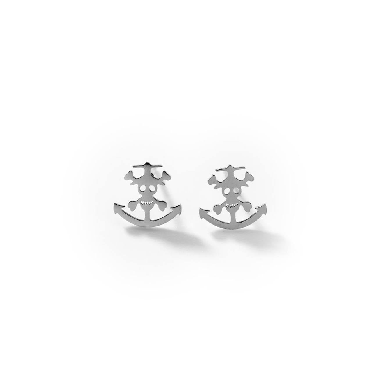 Boucles d'oreille ancre et crâne en acier 316 - N° BIGOA018