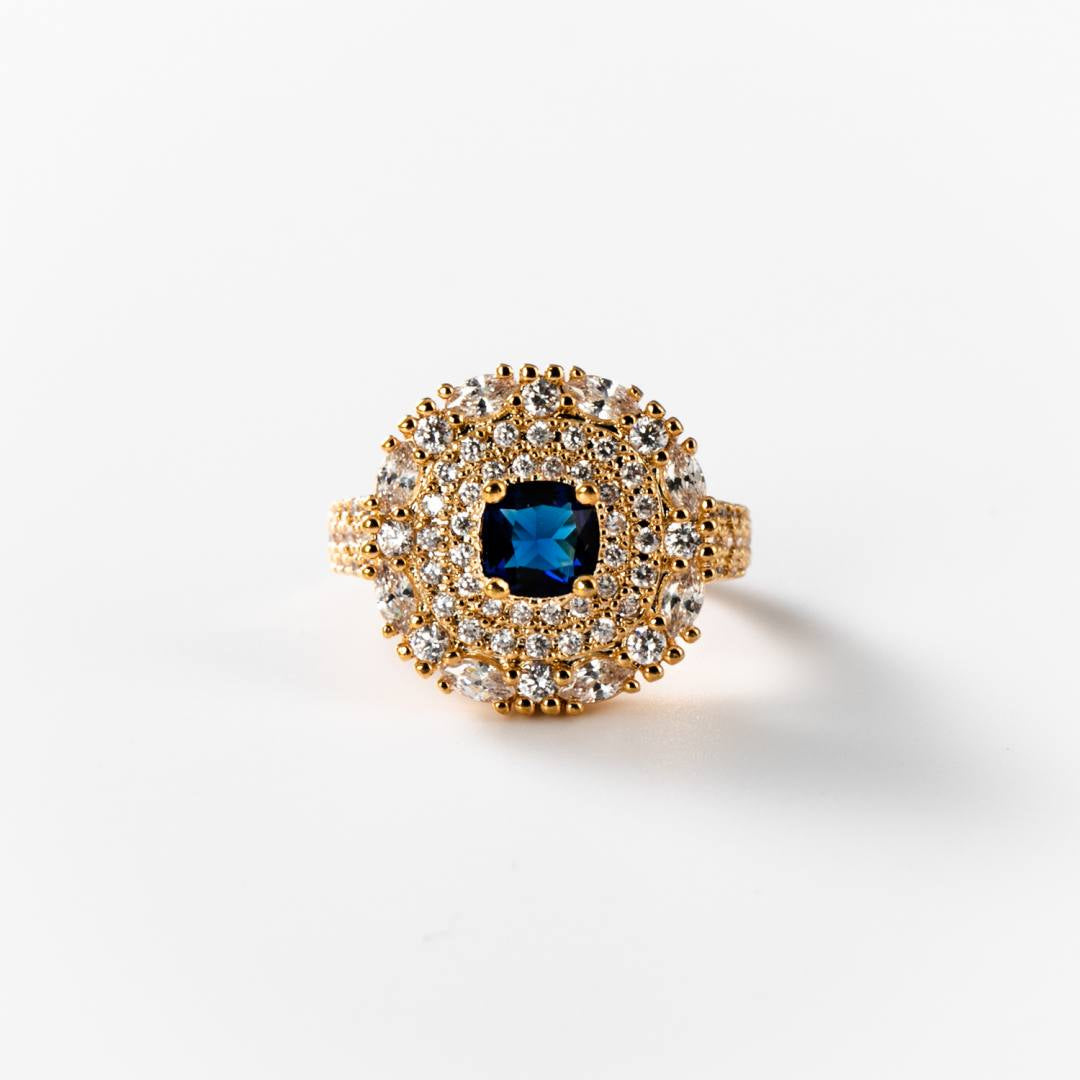 Bague Deep Blue plaquée or 24 carats - N° BIGAG024