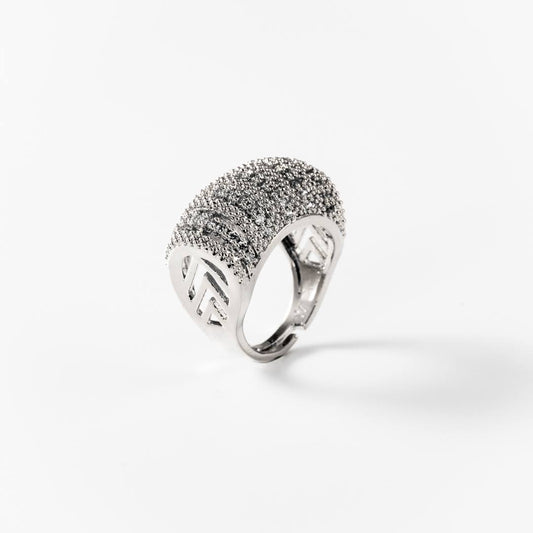 Bague pavé déco en métal rhodié - N° BIGAS007