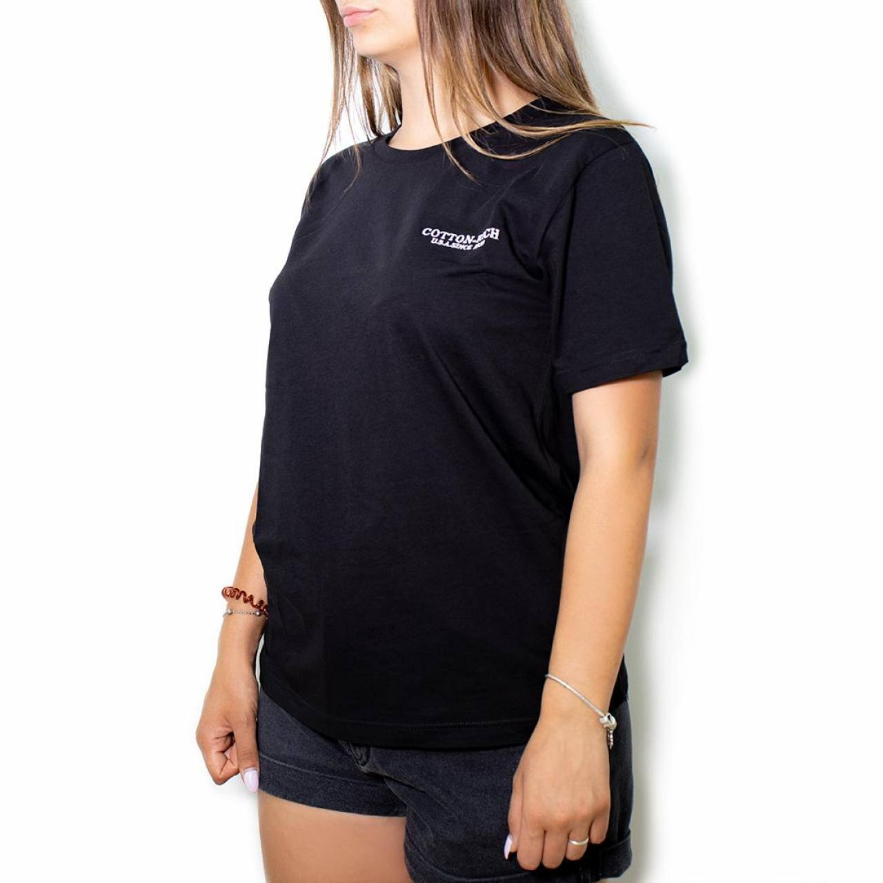 T-Shirt Cotton-Rich noir avec broderie - N° COT0004BLK